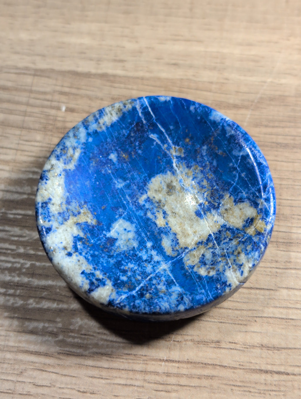 Lapis Lazuli crystal bowl by Syn's Crystal Co showing a natural blue gemstone dish for wisdom and chakra decor.