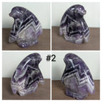 Crystal penguin carving by Syn's Crystal Co, detailed clear crystal sculpture of a penguin standing upright.