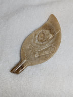 Chocolate Calcite Leaf carving by Syn's Crystal Co featuring detailed leaf design and rich brown coloring.