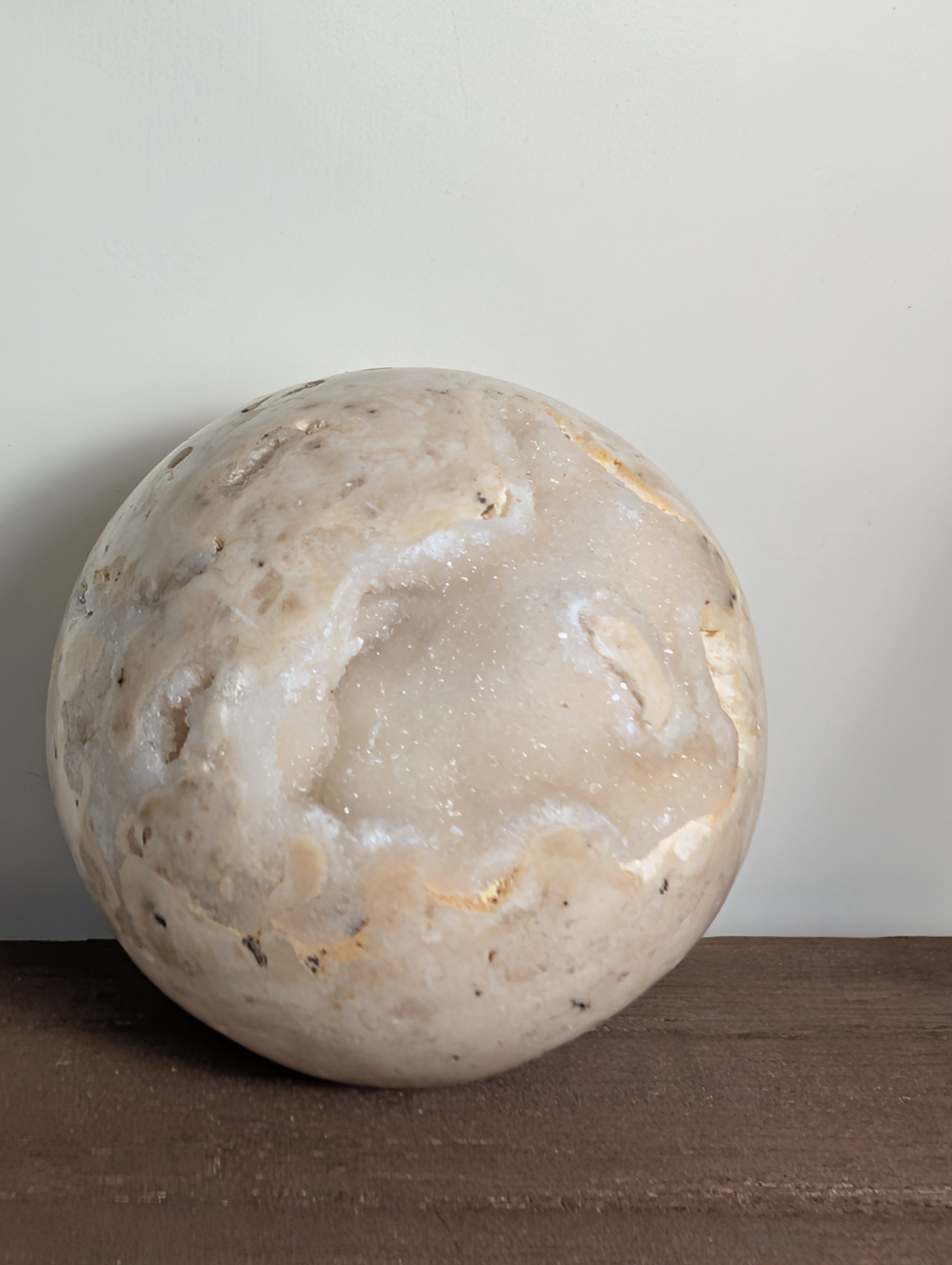 Syn's Crystal Co Druzy Sphere featuring sparkling, textured mineral surface in natural mineral tones.