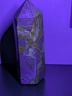 Septarian tower crystal from Syn's Crystal Co showing earthy brown and yellow mineral patterns with natural rough texture.