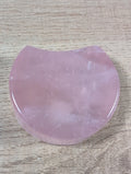Shaped rose quartz bowl from Syn's Crystal Co, featuring smooth, polished pink quartz with a rounded, decorative design.