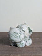 Hand-carved Bulbasaur gemstone figurine by Syn's Crystal Co, featuring detailed natural crystal carving for growth and heart chakra.