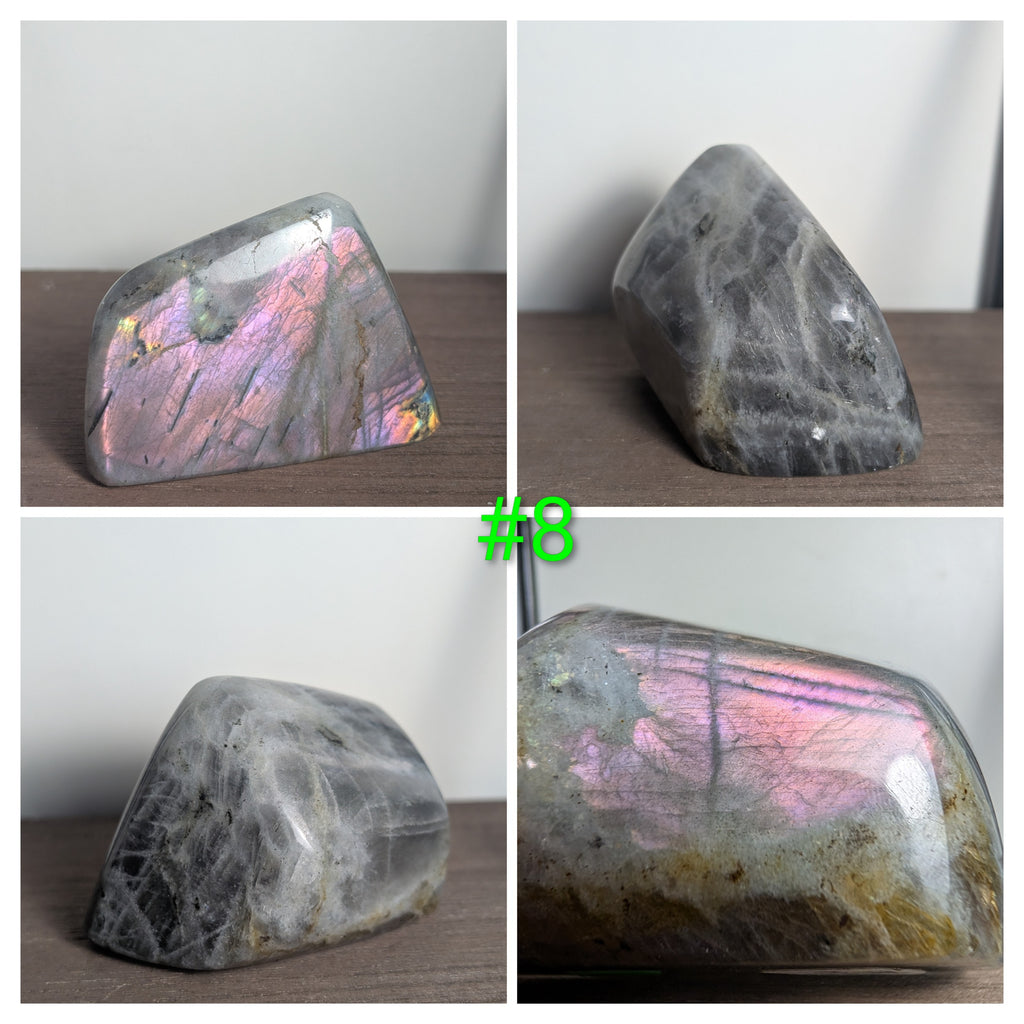 Polished Labradorite freeform crystal from Syn's Crystal Co, showcasing vibrant flash for intuition, protection, and transformation.
