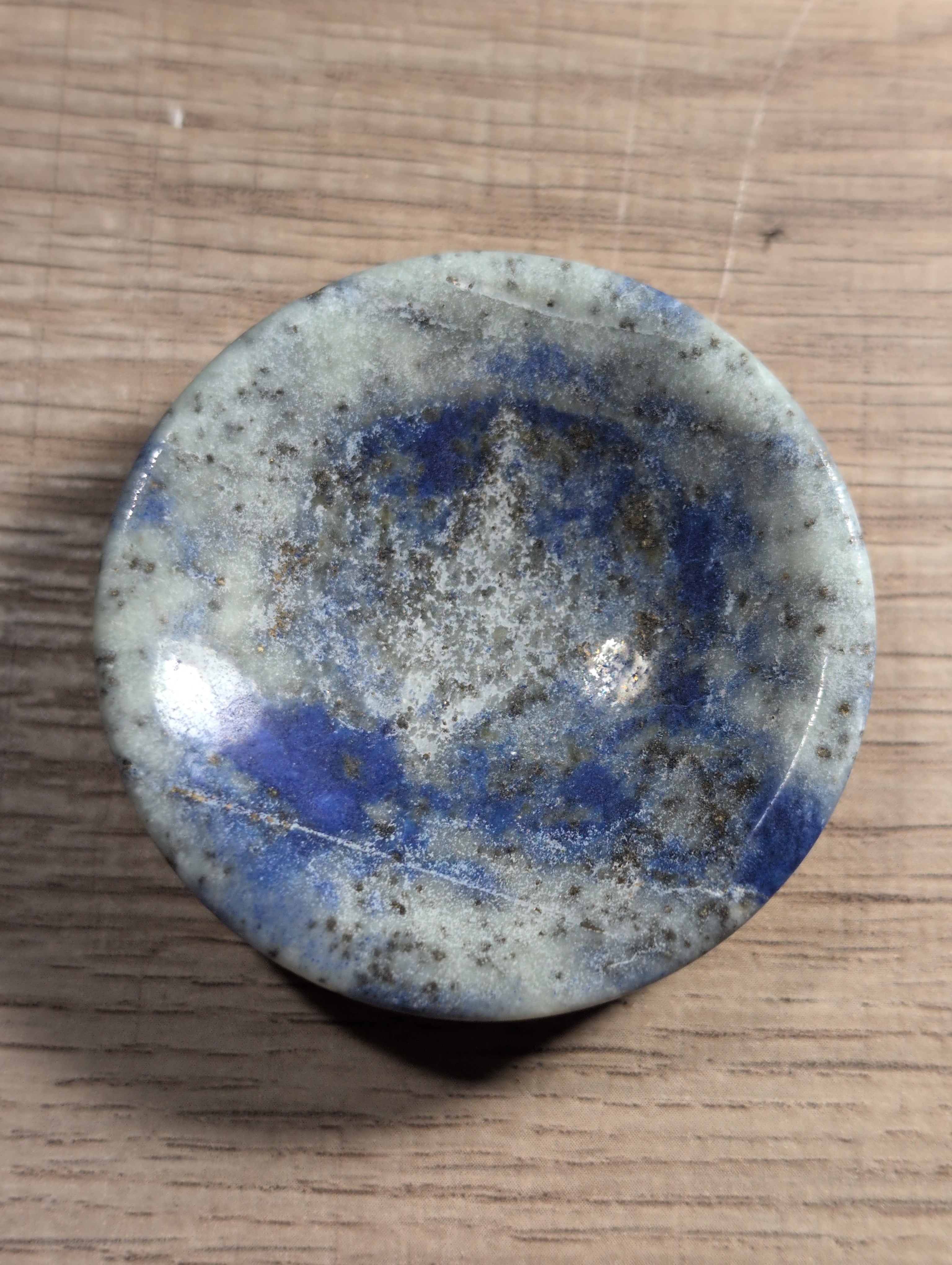 Lapis Lazuli crystal bowl by Syn's Crystal Co, showcasing a natural blue gemstone dish for wisdom and chakra decor.