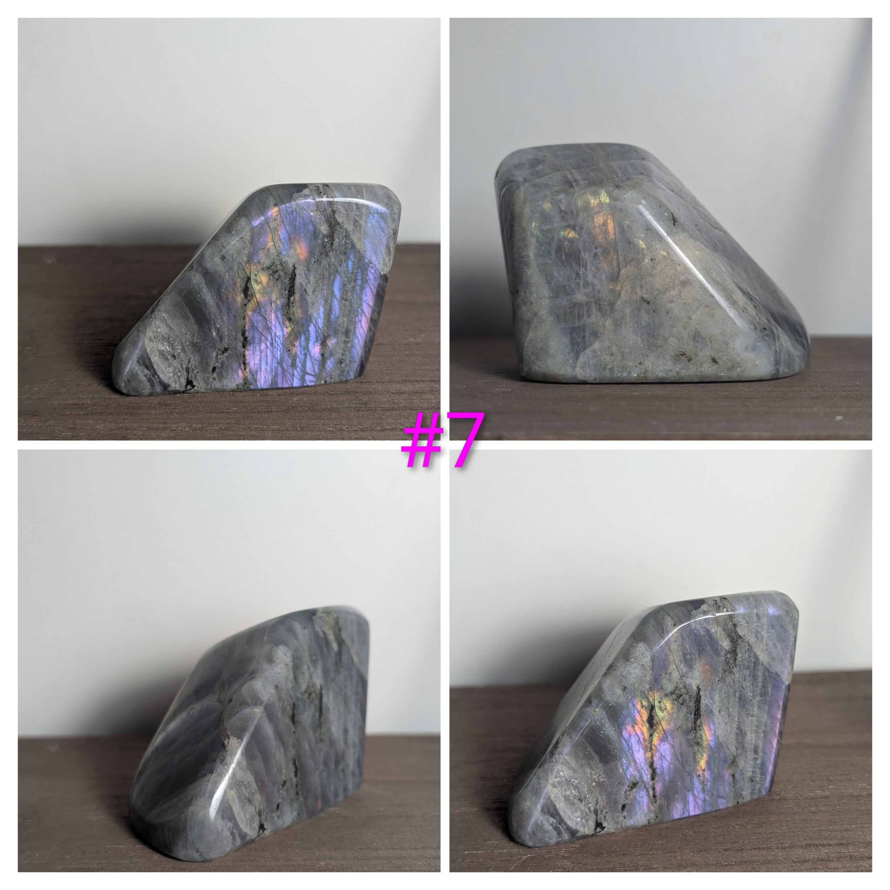 Polished flash Labradorite freeform crystal from Syn's Crystal Co, showcasing iridescent colors for intuition and protection.