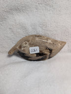 Chocolate Calcite leaf carving by Syn's Crystal Co, showcasing a detailed natural stone sculpture with leaf design.
