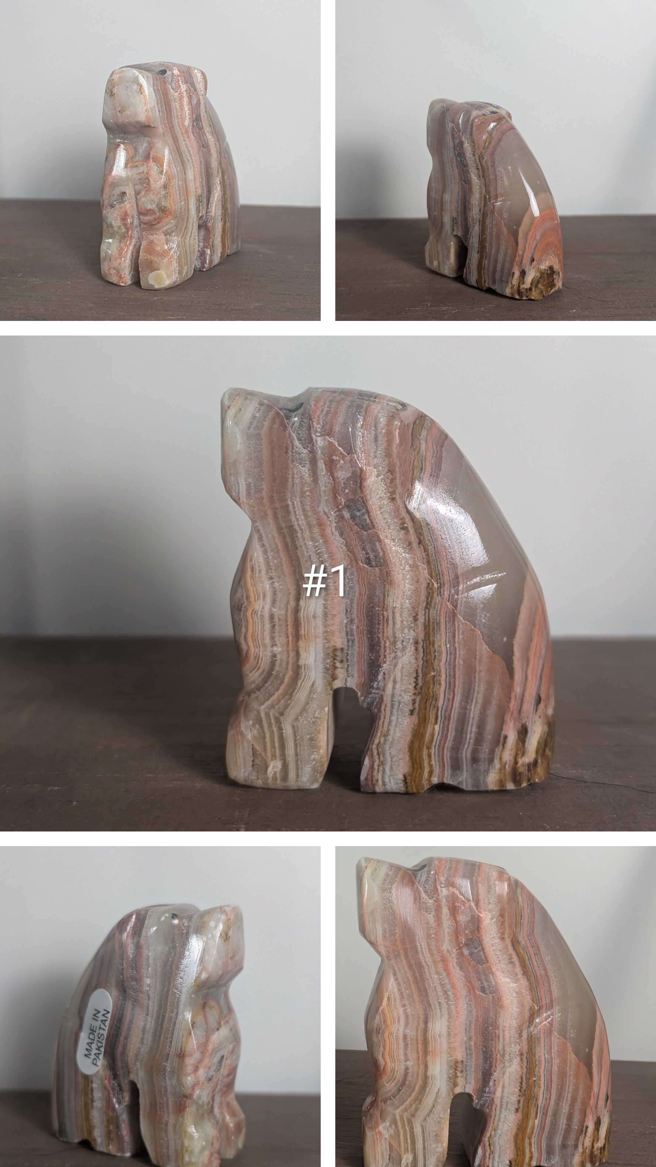 Handcarved dog sculpture by Syn's Crystal Co, detailed wooden dog carving with natural wood texture and craftsmanship.