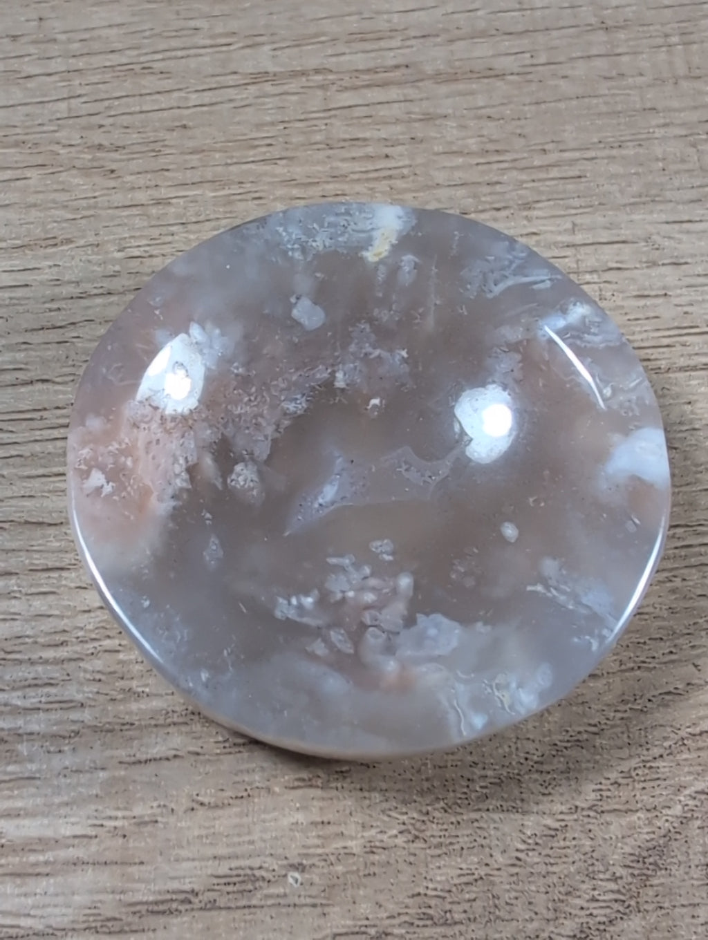 Round Flower Agate Bowl from Syn's Crystal Co featuring vibrant flower patterns and smooth polished surface.