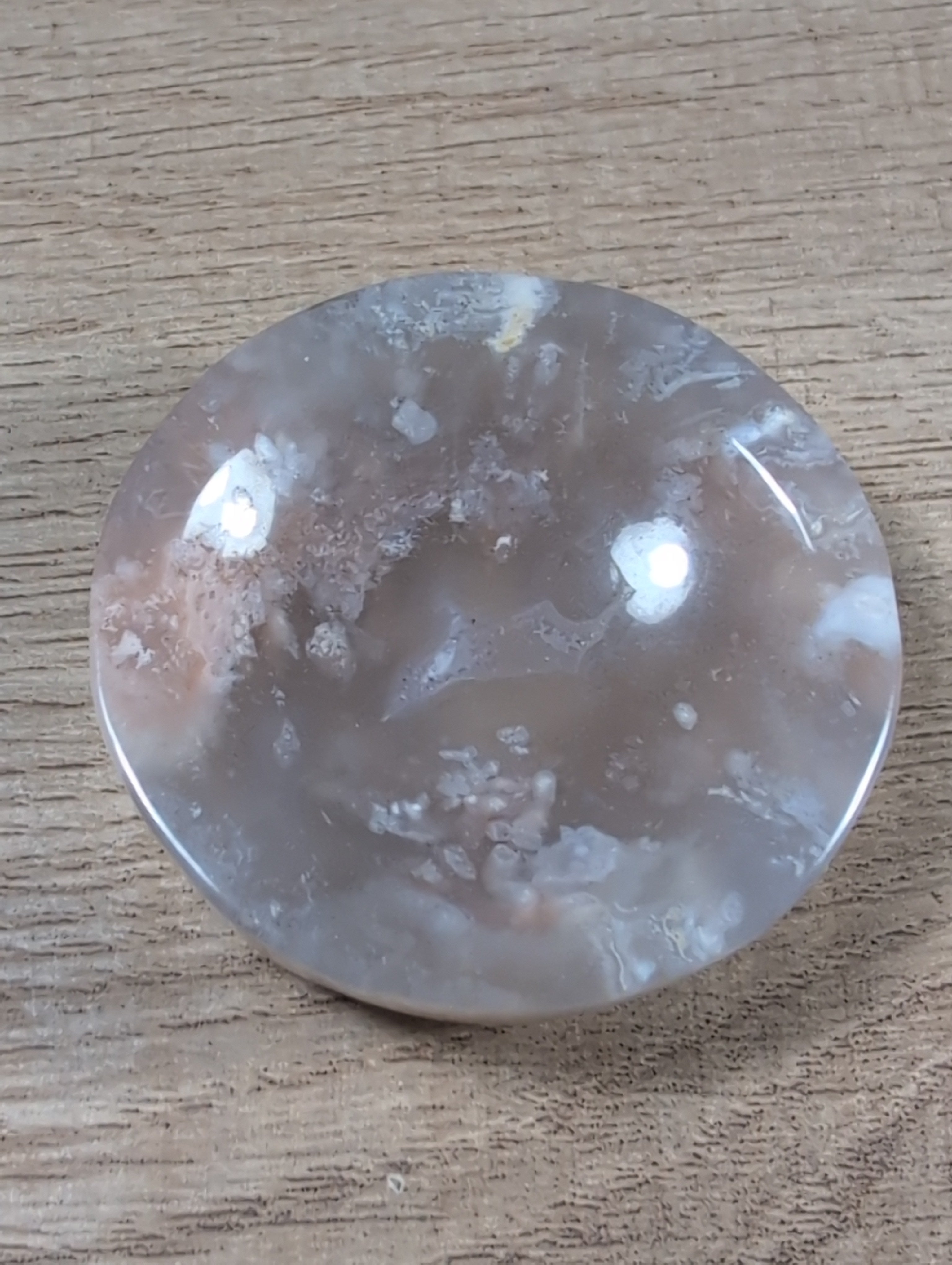 Round Flower Agate Bowl from Syn's Crystal Co featuring vibrant flower patterns and smooth polished surface.