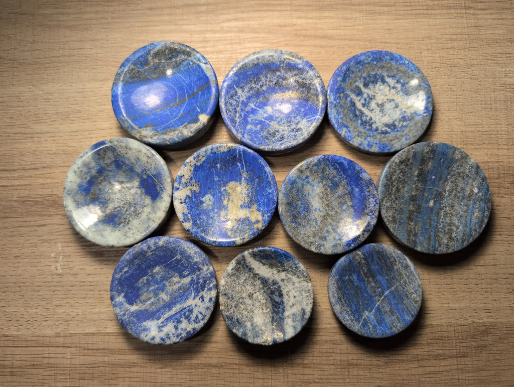 Lapis Lazuli crystal bowl by Syn's Crystal Co, natural blue gemstone dish for wisdom, intuition, and chakra display.