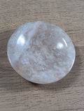 Round flower agate bowl by Syn's Crystal Co featuring vibrant, polished flower agate with natural banding and smooth, rounded edges.