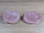 Cat-shaped rose quartz bowl by Syn's Crystal Co, featuring a smooth pink gemstone with a detailed feline design.