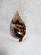Chocolate Calcite Leaf carving by Syn's Crystal Co featuring a detailed chocolate-colored calcite leaf sculpture.