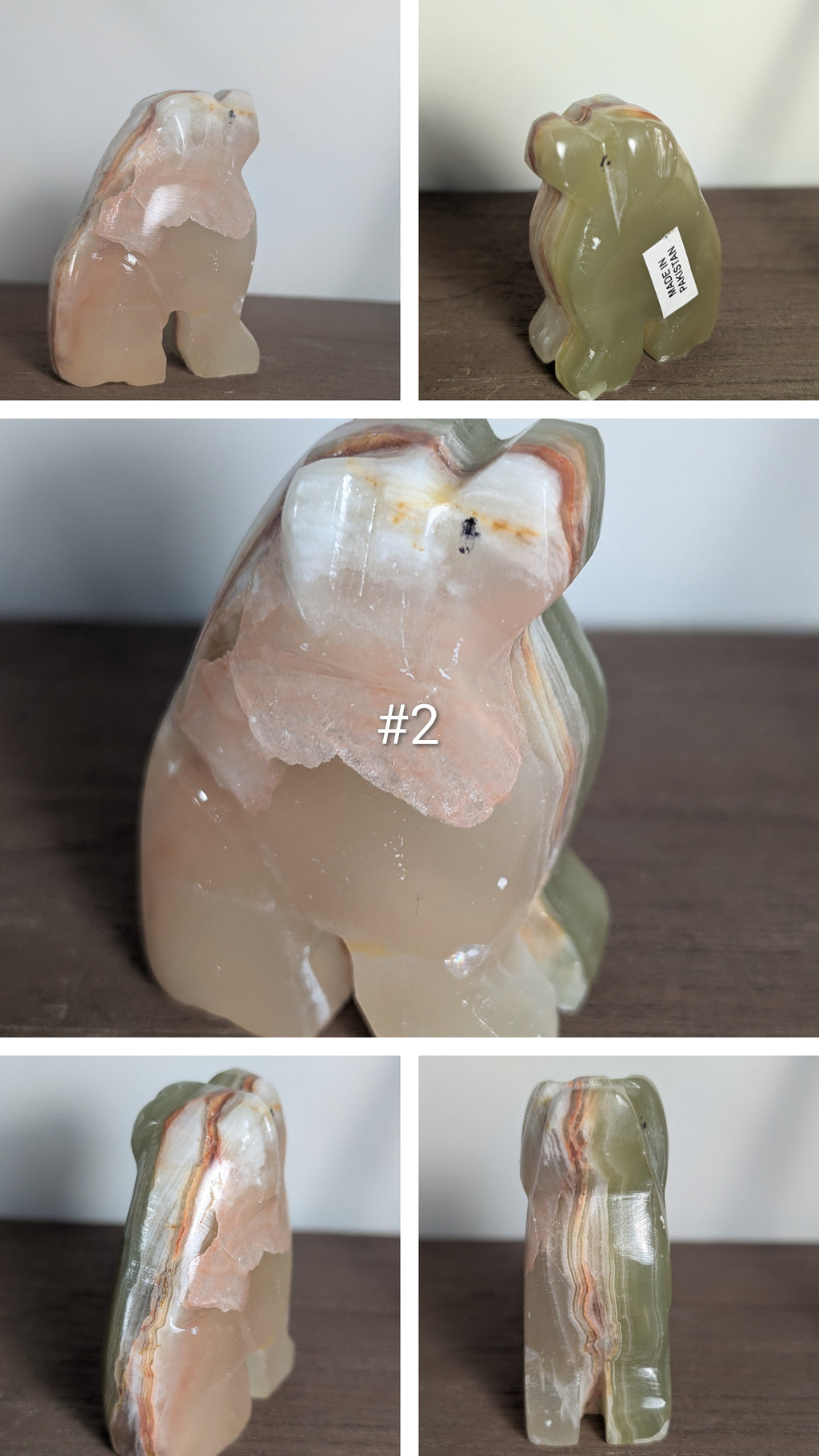 Handcarved wooden dog sculpture by Syn's Crystal Co, detailed artisan carving of a loyal dog figure.