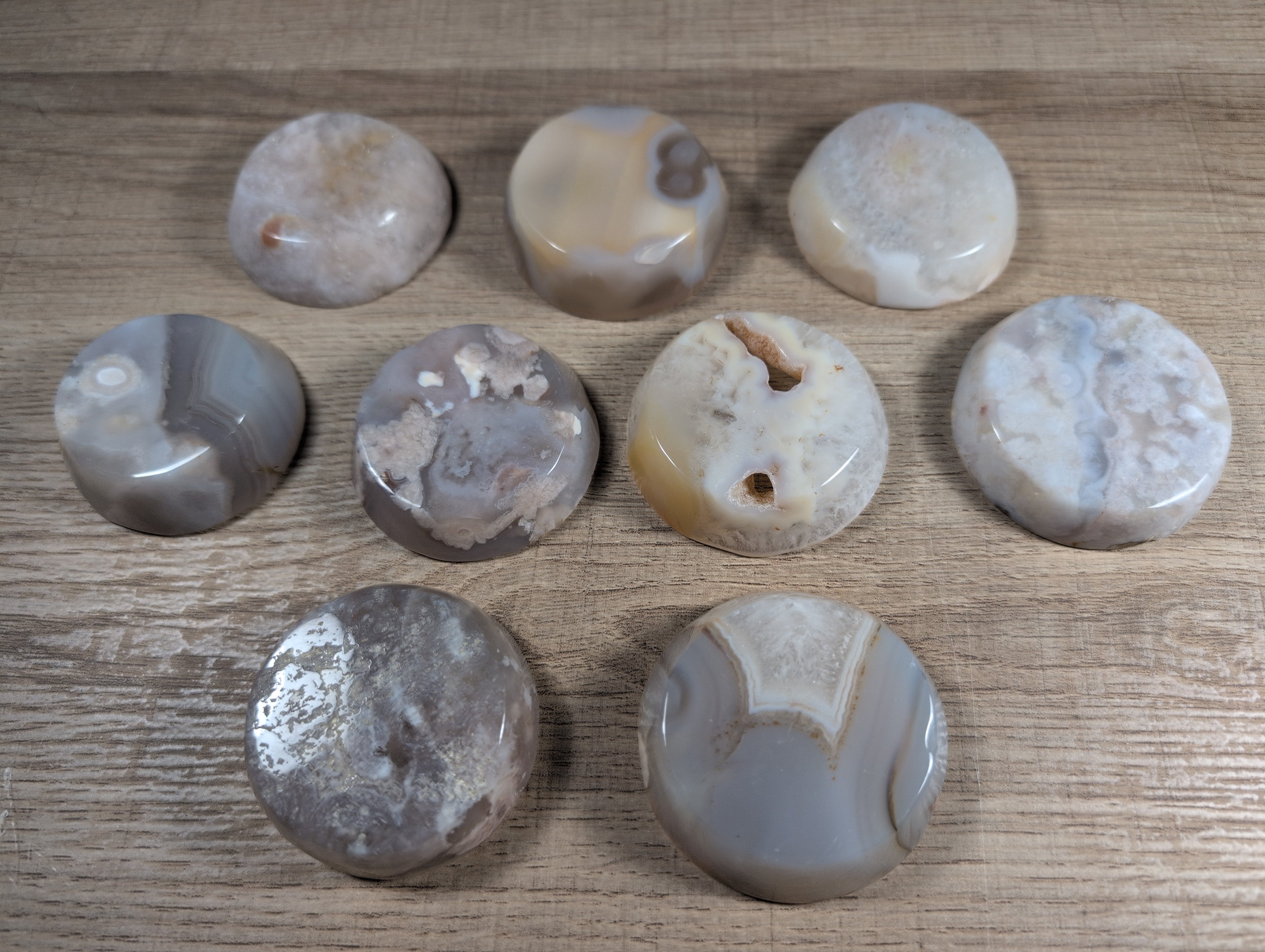 Round Flower Agate Bowl from Syn's Crystal Co featuring vibrant, natural flower patterns and smooth polished surface.