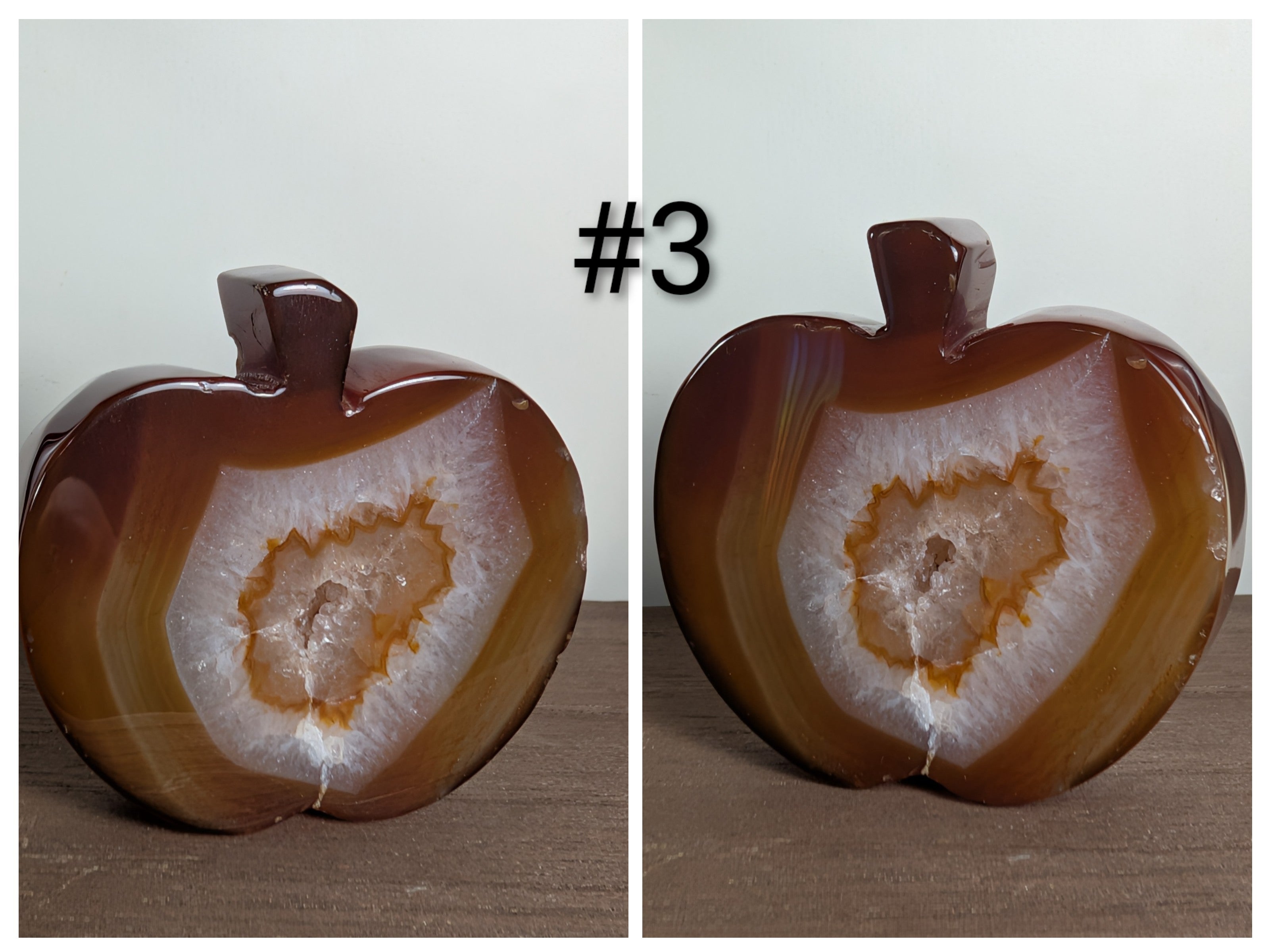 Hand-carved Carnelian apple crystal sculpture by Syn's Crystal Co, showcasing vibrant orange stone for creativity and motivation.