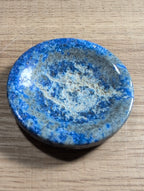 Lapis Lazuli crystal bowl by Syn's Crystal Co, natural blue gemstone dish with polished surface, ideal for decor and spiritual display.